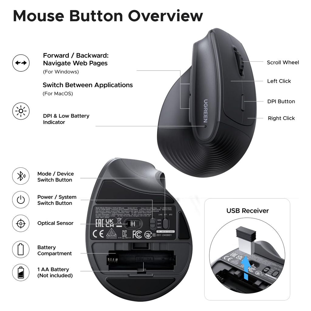 UGREEN Wireless Vertical Mouse