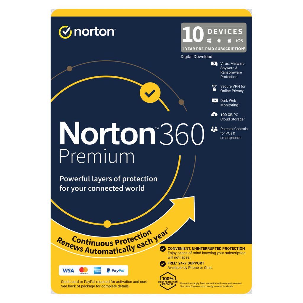 NORTON 360 PREMIUM 100GB AU 1 USER 10 DEVICE 12MO