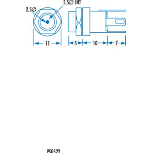 2.5mm Bulkhead Male DC Power Connector(PS0524) - 2