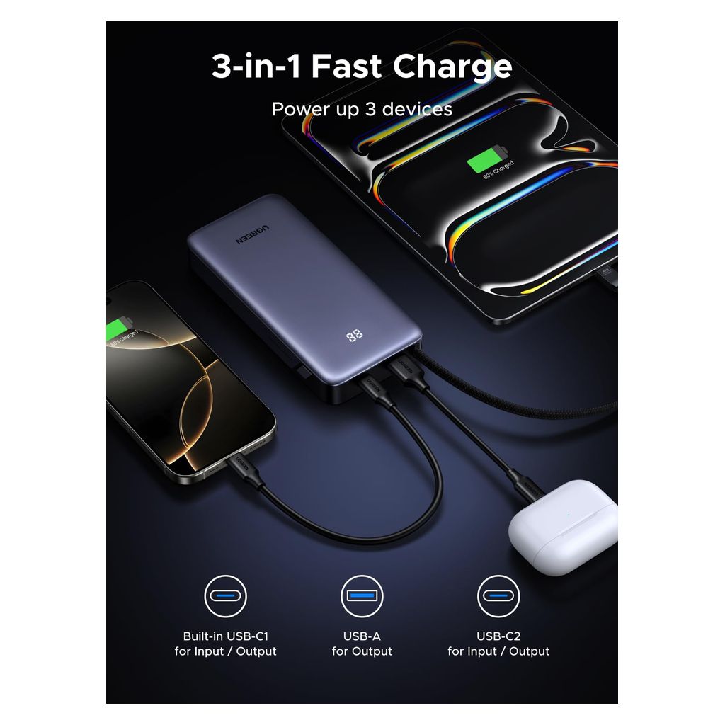 UGREEN Nexode Power Bank 20000mAh 45W with Built-in USB-C Cable