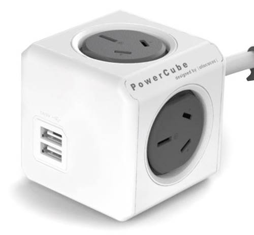 Allocacoc PowerCube Extended USB -  4 Outlets  2 USB - 1.5M Cable - Trolley Grey(5400/AUEUPC-GREY) - 3
