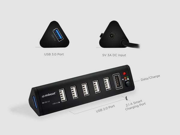 Mbeat 7-Port USB 3.0 & USB 2.0 Hub with 2.1A Smart Charging Function(MB-HUB716) - 2
