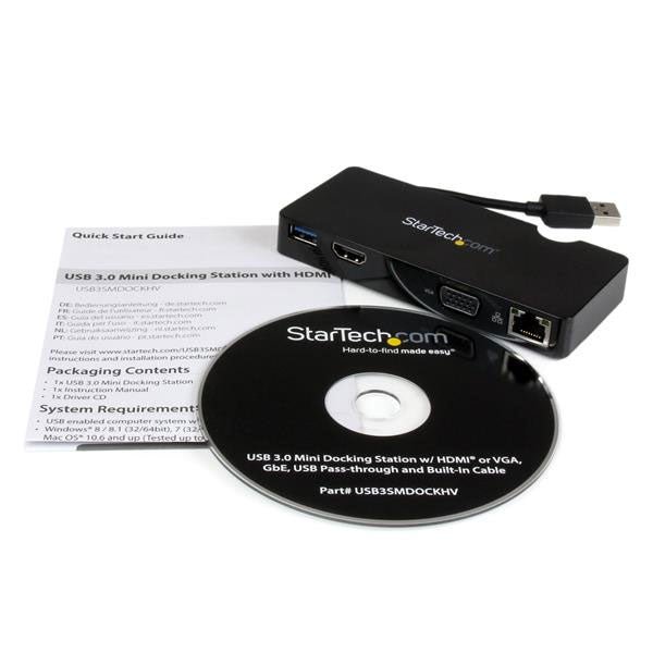 StarTech Travel Docking Station for Laptops - HDMI or VGA - USB 3.0(USB3SMDOCKHV) - 4