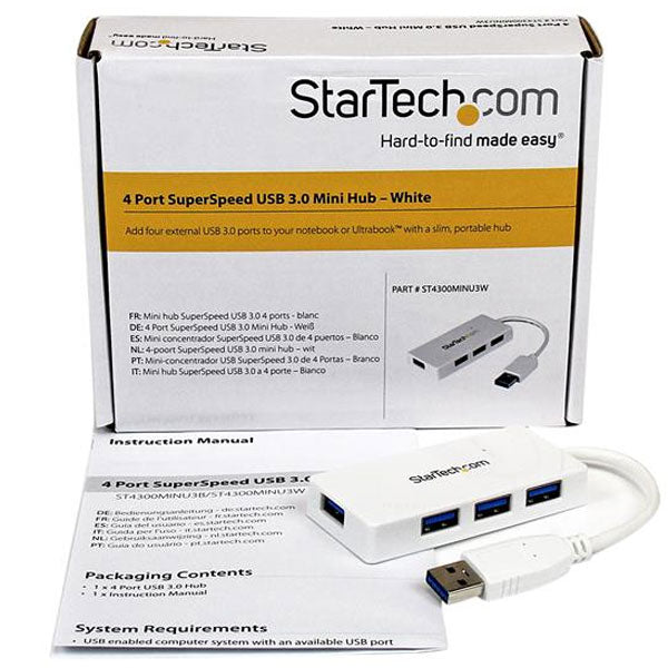 StarTech Portable 4 Port Mini USB 3.0 Hub - White(ST4300MINU3W) - 6