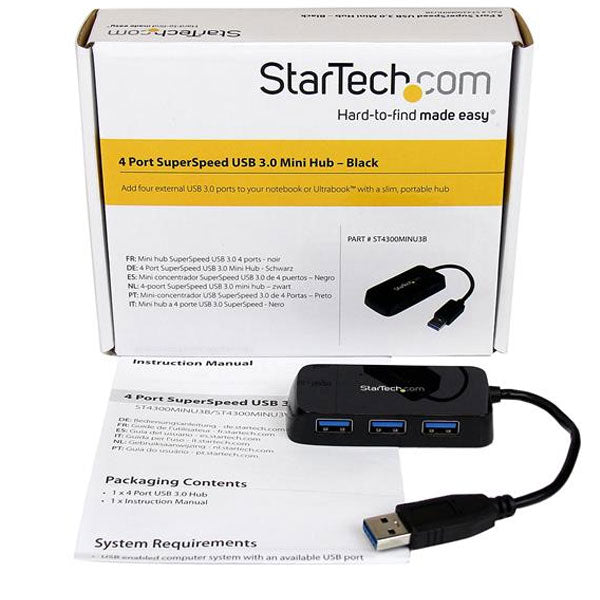 StarTech Portable 4 Port Mini USB 3.0 Hub - Black(ST4300MINU3B) - 5