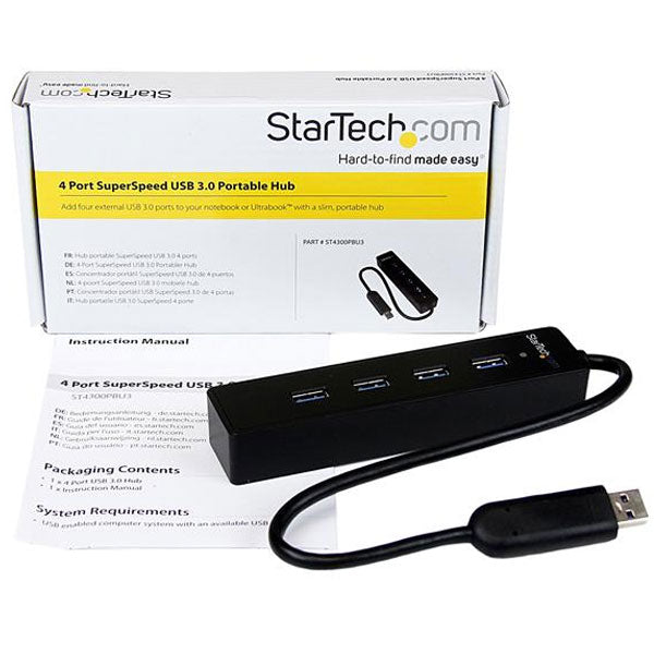 StarTech 4 Port SuperSpeed Portable USB 3.0 Hub(ST4300PBU3) - 4