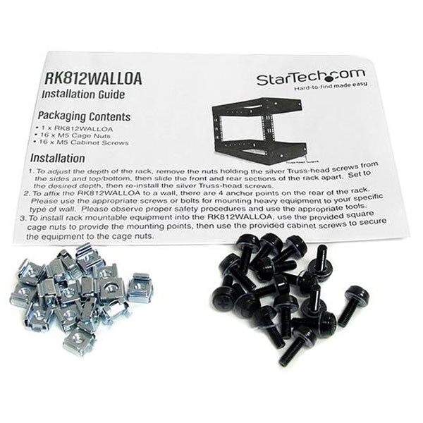StarTech 8U 19" Wall Mount Network Rack Open Adjustable 12-20" AV/Data(RK812WALLOA) - 4