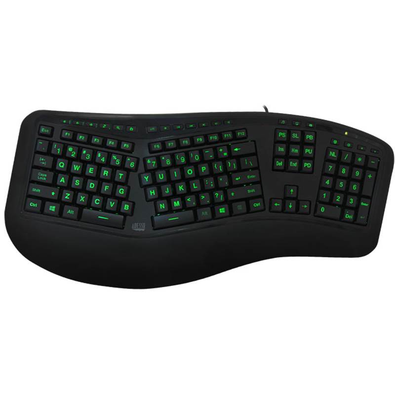 Adesso Tru-Form 150 AKB-150EB 3-Color Illuminated Ergonomic Keyboard(AKB-150EB) - 2