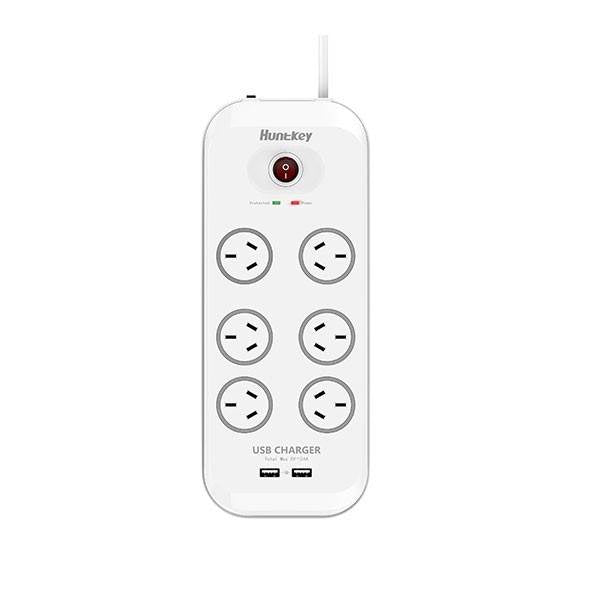 Huntkey SAC607 6 Socket PowerBoard with Surge Protection with 2 USB Ports(SAC607) - 6