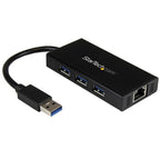 StarTech 3 Port Portable USB 3.0 Hub with Gigabit Ethernet Adapter NIC(ST3300GU3B) - 1
