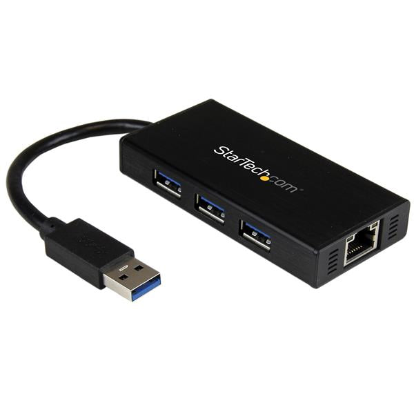 StarTech 3 Port Portable USB 3.0 Hub with Gigabit Ethernet Adapter NIC(ST3300GU3B) - 1