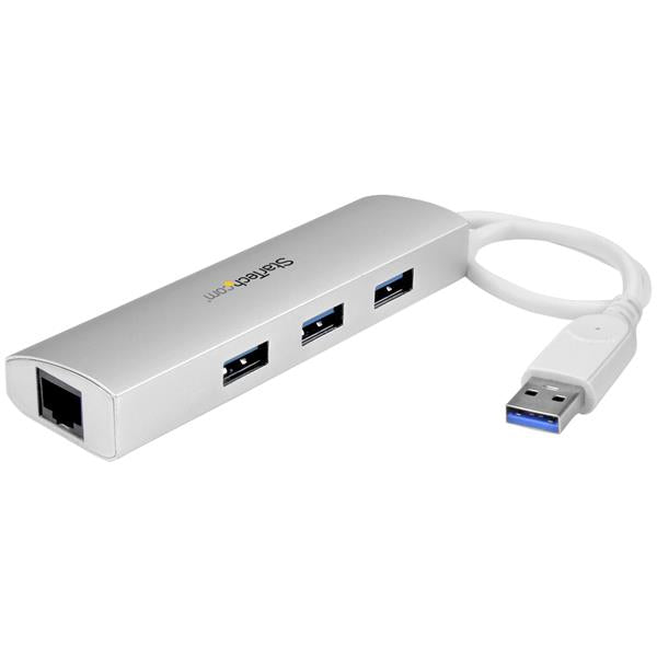 StarTech 3 Port Portable USB 3.0 Hub plus GbE - Hub with Built-In Cable(ST3300G3UA) - 1