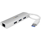 StarTech 3 Port Portable USB 3.0 Hub plus GbE - Hub with Built-In Cable(ST3300G3UA) - 1
