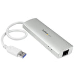 StarTech 3 Port Portable USB 3.0 Hub plus GbE - Hub with Built-In Cable(ST3300G3UA) - 2