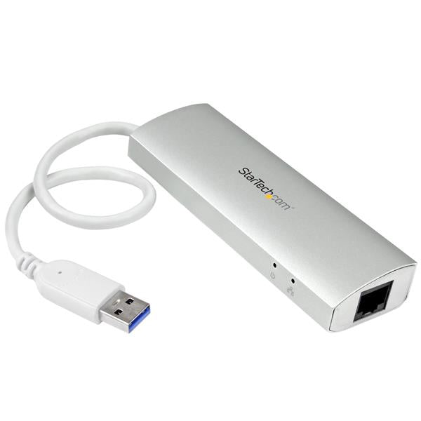 StarTech 3 Port Portable USB 3.0 Hub plus GbE - Hub with Built-In Cable(ST3300G3UA) - 2