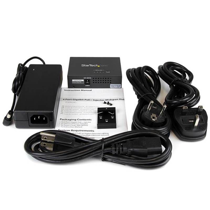 StarTech 4-Port Gigabit Midspan PoE+ Injector(POEINJ4G) - 5