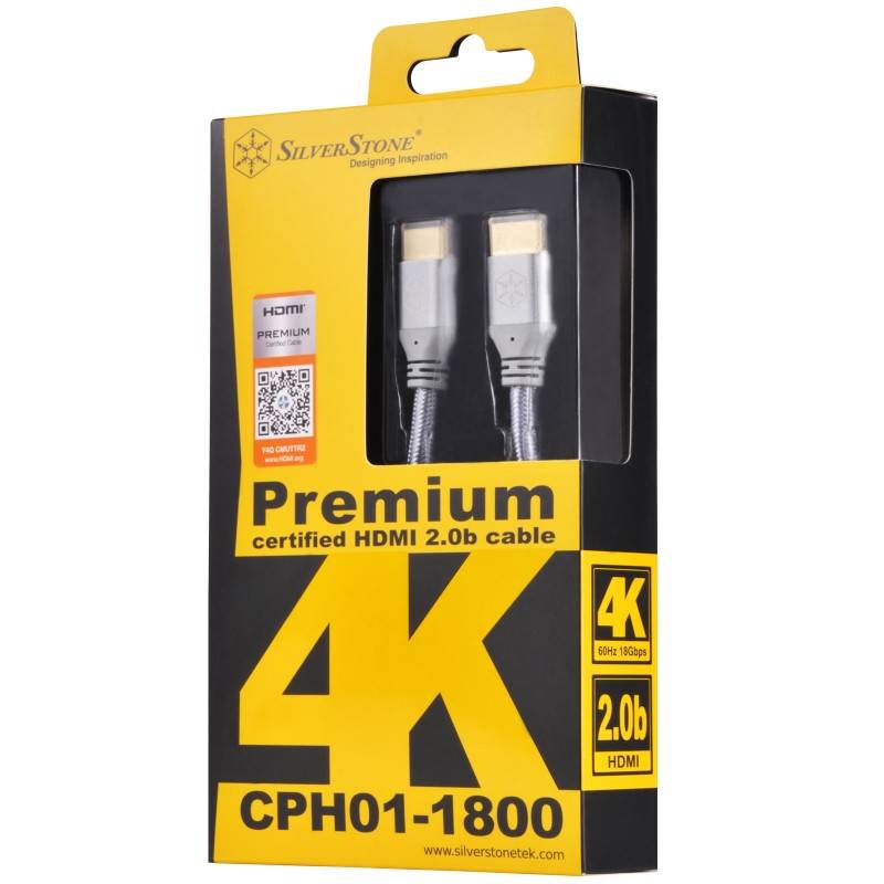 SilverStone CPH01C Premium Braided 1.8m 4K HDMI Cable - Charcoal(SST-CPH01C-1800) - 6