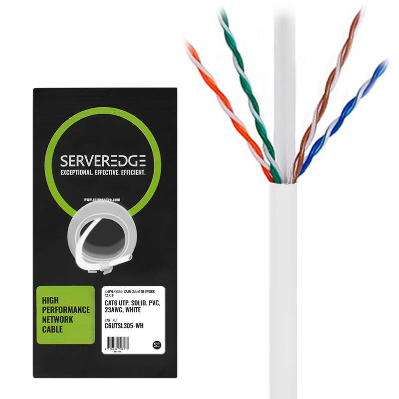 Serveredge 305m 23AWG PVC Solid CAT6 Network Cable UTP / 4 Pair - White(C6UTSL305-WH) - 1