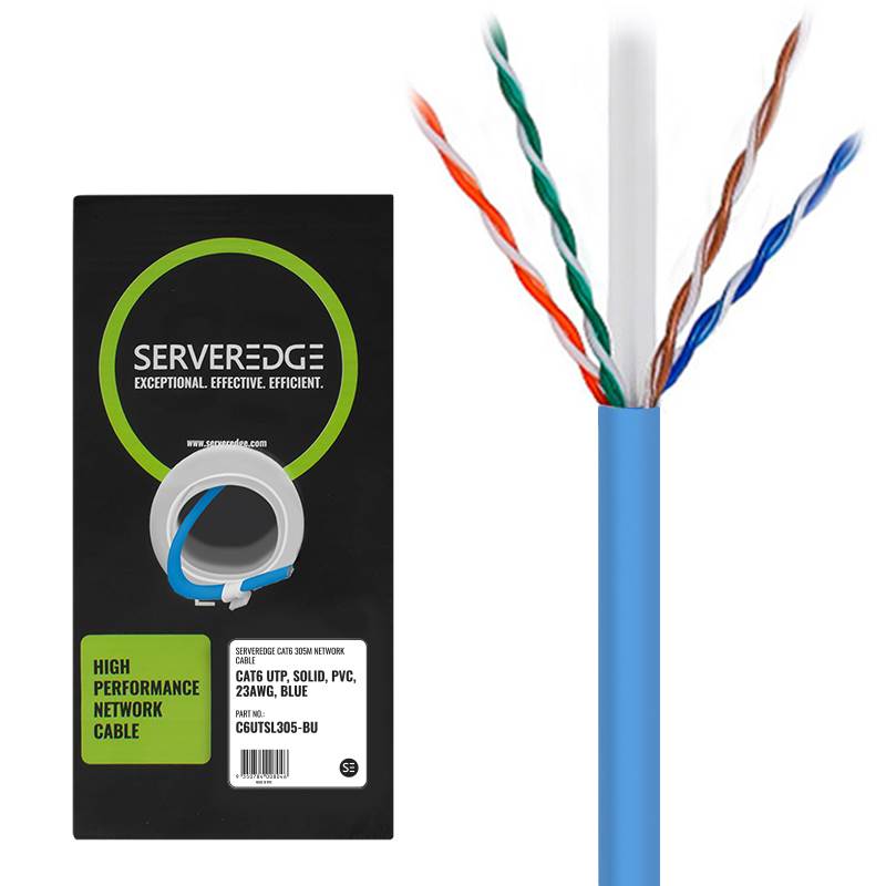 Serveredge 305m 23AWG PVC Solid CAT6 Network Cable UTP / 4 Pair - Blue(C6UTSL305-BU) - 1