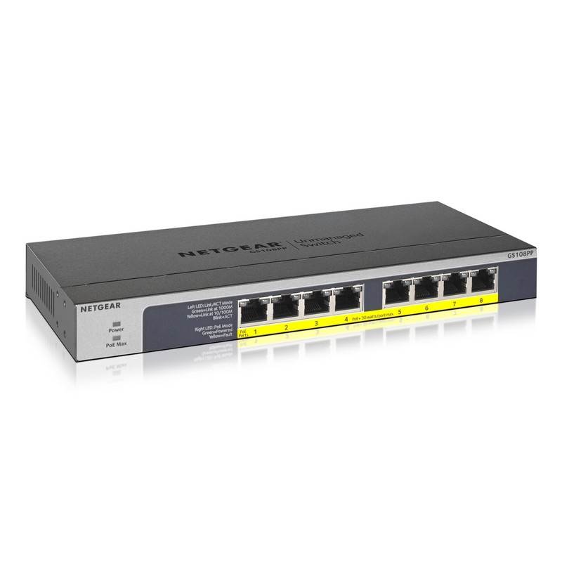 Netgear GS108PP ProSAFE 8 port POE/POE+ Gigabit Ethernet Unmanaged Switch(GS108PP-100AJS) - 1