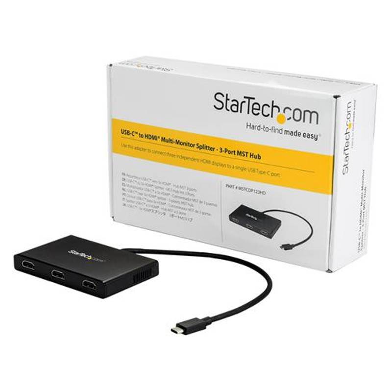 StarTech 3-Port Multi Monitor Adapter - USB-C to HDMI Video - MST Hub(MSTCDP123HD) - 4