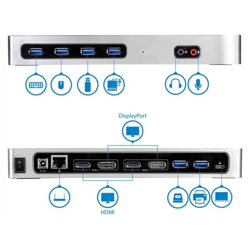StarTech Dual 4K Dock - Mac and Windows - USB-A & USB-C - DP & HDMI(DK30A2DH) - 3