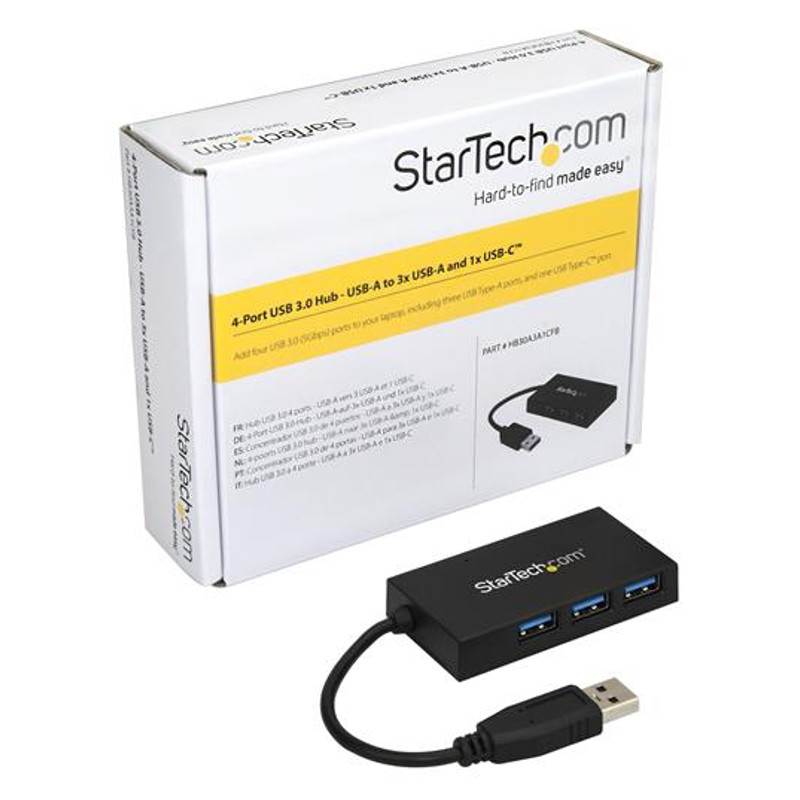 StarTech 4 Port USB 3.0 Hub 5Gbps - 3 USB-A & 1 USB-C - USB Bus Powered(HB30A3A1CFB) - 6
