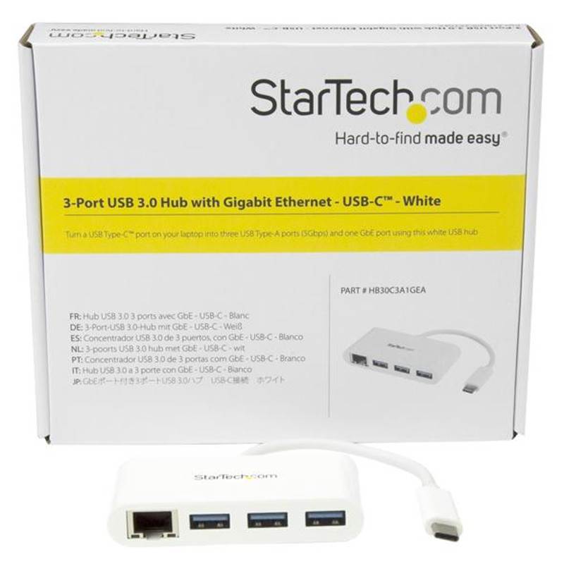 StarTech 3 Port USB C Hub with GbE - USB-C to 3x USB-A - USB 3.0 Hub(HB30C3A1GEA) - 4