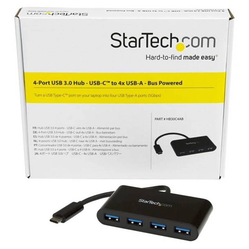 StarTech 4 Port USB C Hub - USB-C to 4x A - USB 3.0 Hub - Bus Power(HB30C4AB) - 5
