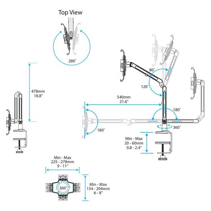 StarTech Tablet Stand - Articulating Arm - For iPad or Android Tablets(ARMTBLTIW) - 7