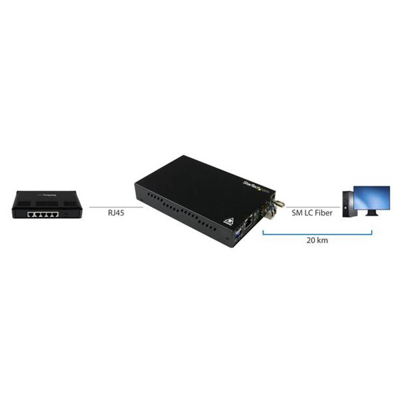 StarTech GbE Fiber Media Converter - 20km - Fiber-to-Copper - LC SM(ET91000SM20) - 5