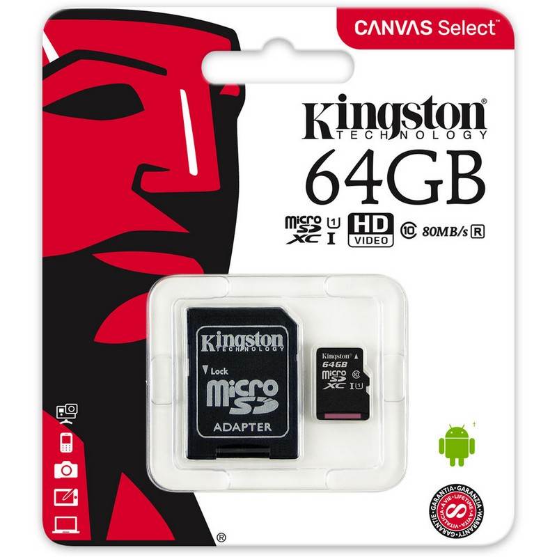 Kingston 64GB Canvas Select microSDXC UHS-I Class 10 Memory Card - 80MB/s(SDCS/64GB) - 3