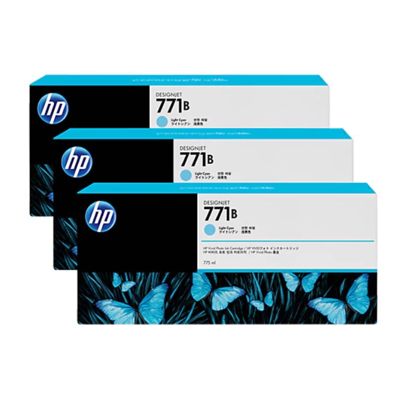 HP 771B 775ML 3-Pack Ink Cartridge - Light Cyan (B6Y28A)(B6Y28A) - 1