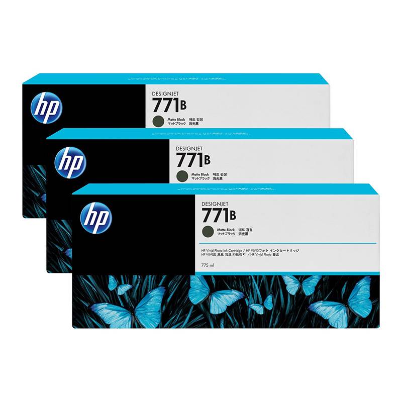 HP 771B 775ML 3-Pack Ink Cartridge - Matte Black (B6Y23A)(B6Y23A) - 1