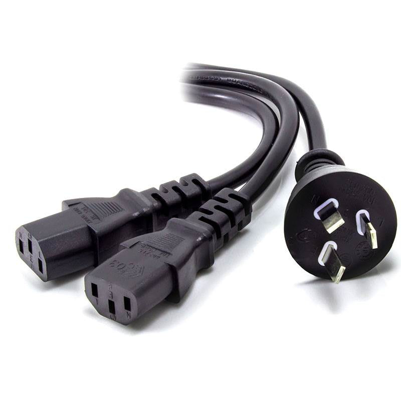 Alogic 4m Aus 3 Pin Mains Plug to 2 X IEC C13 Y Splitter Cable (M/2xF)(MF-AUS3P2C13-04) - 1