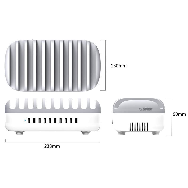 Orico 120W 10 Ports USB Smart Charging Station with Phone & tablet Stand(DUK-10P-WH) - 3