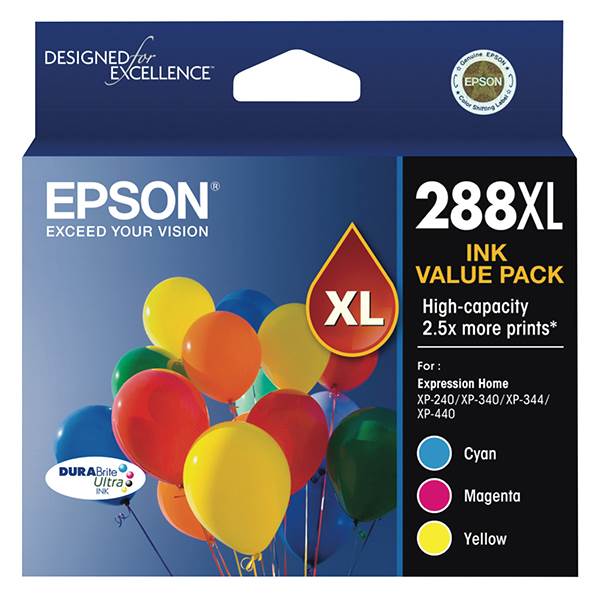 Epson 288XL High Capacity DURABrite Ultra CMY Colour Ink Cartridge Pack(C13T306592) - 1