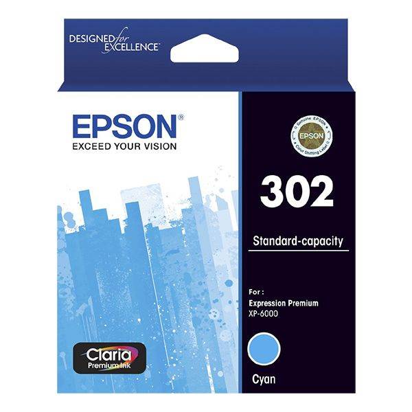 Epson 302 Standard Capacity Claria Premium Cyan Ink Cartridge(C13T01W292) - 1