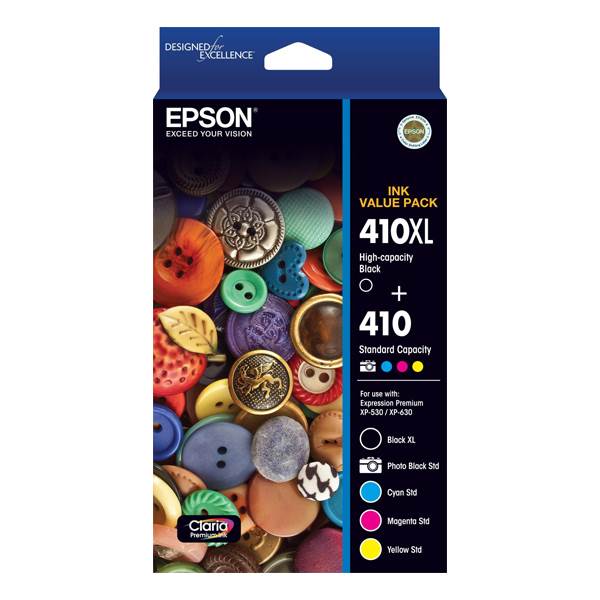 Epson 410XL Black + 410 PBCMY Claria Premium Ink Cartridge Value Pack(C13T339792) - 1