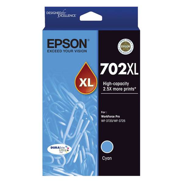 Epson 702XL High Capacity DURABrite Ultra Cyan Ink Cartridge(C13T345292) - 1