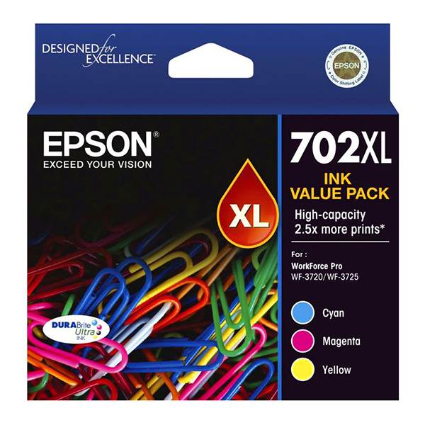Epson 702XL High Capacity DURABrite Ultra CMY Colour Ink Cartridge Pack(C13T345592) - 1