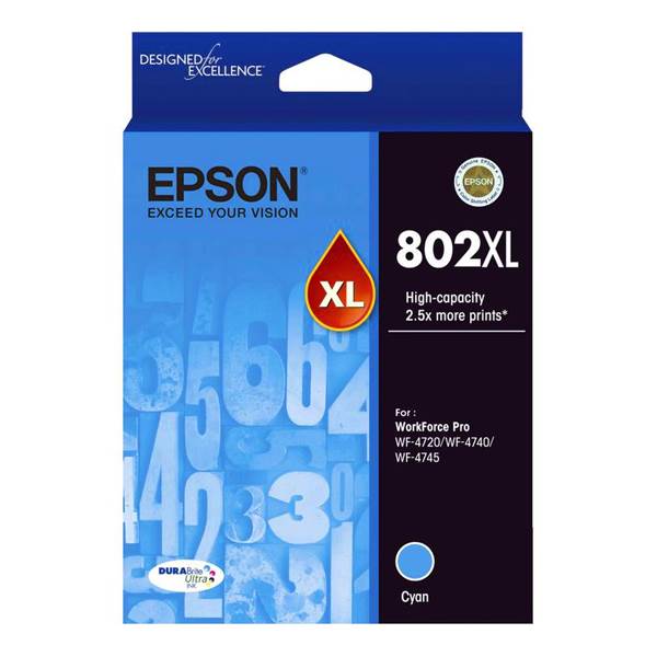 Epson 802XL High Capacity DURABrite Ultra Cyan Ink Cartridge(C13T356292) - 1