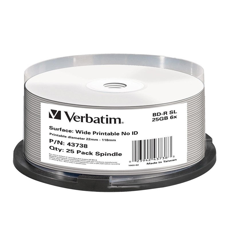 Verbatim 43738 25GB BD-R Inkjet Printable Recordable Disc - 25-Pack Spindle(43738) - 1