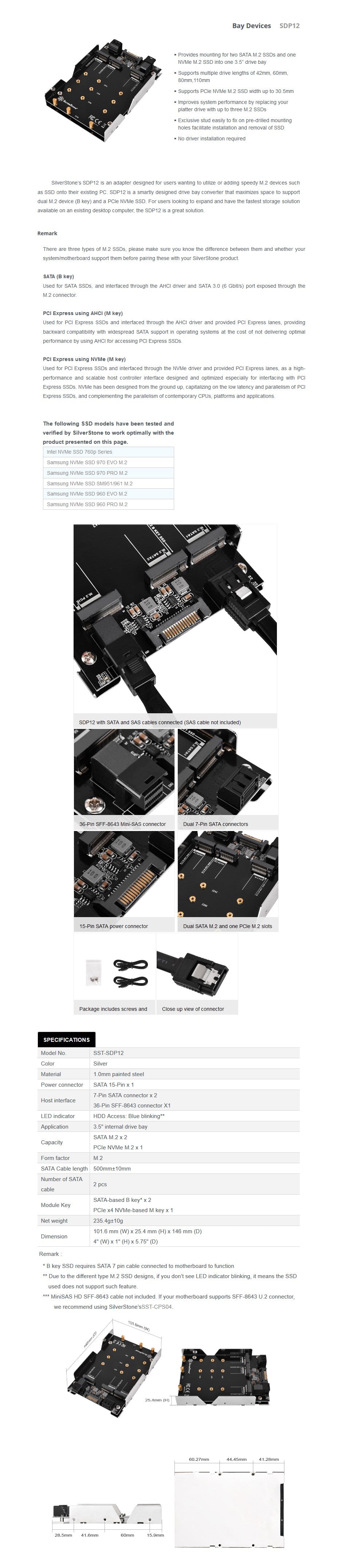 SilverStone SDP12 3.5" SATA/NVMe M.2 Internal Drive Mount(SST-SDP12) - 6
