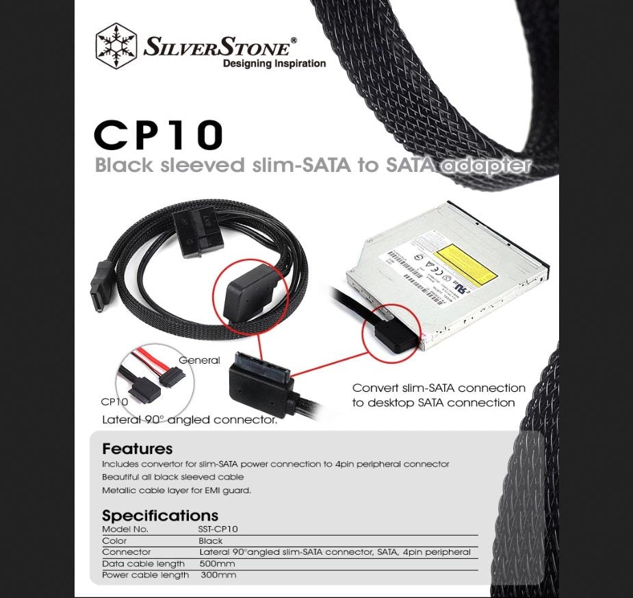 SilverStone CP10 Sleeved Slim-SATA to SATA Adapter - Black(SST-CP10) - 4