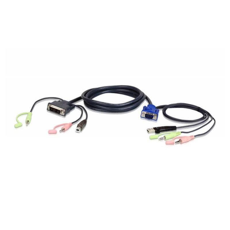 Aten 2L-7DX2U 1.8m USB VGA to DVI-A KVM Cable with Audio(2L-7DX2U) - 1
