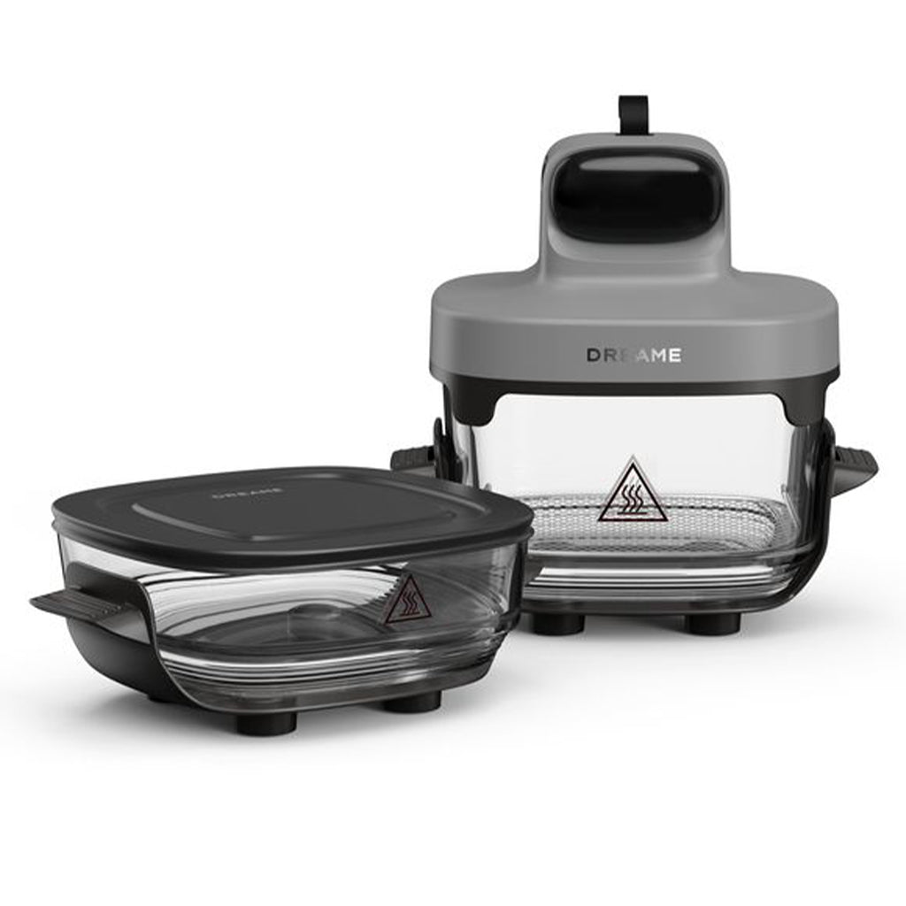 Dreame PT60 5-in-1 Portable Glass Air Fryer with 2.5L & 4.5L Containers - Grey