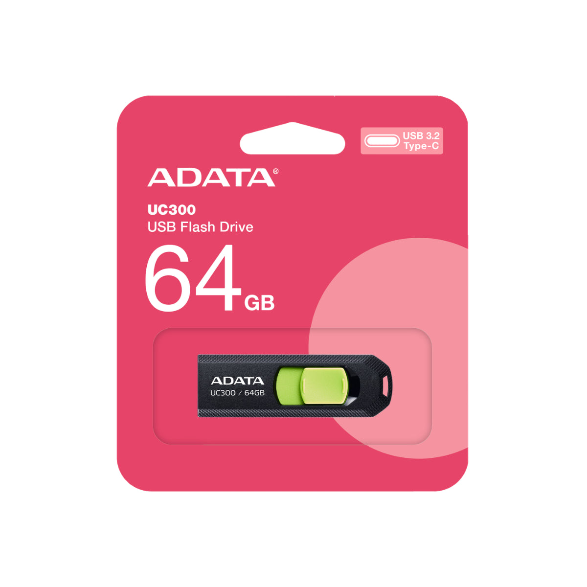 ADATA 64GB UC300 Black Flash Drive USB 3.2 Type-C - 100MB/s(ACHO-UC300-64G-RBK/GN) - 1