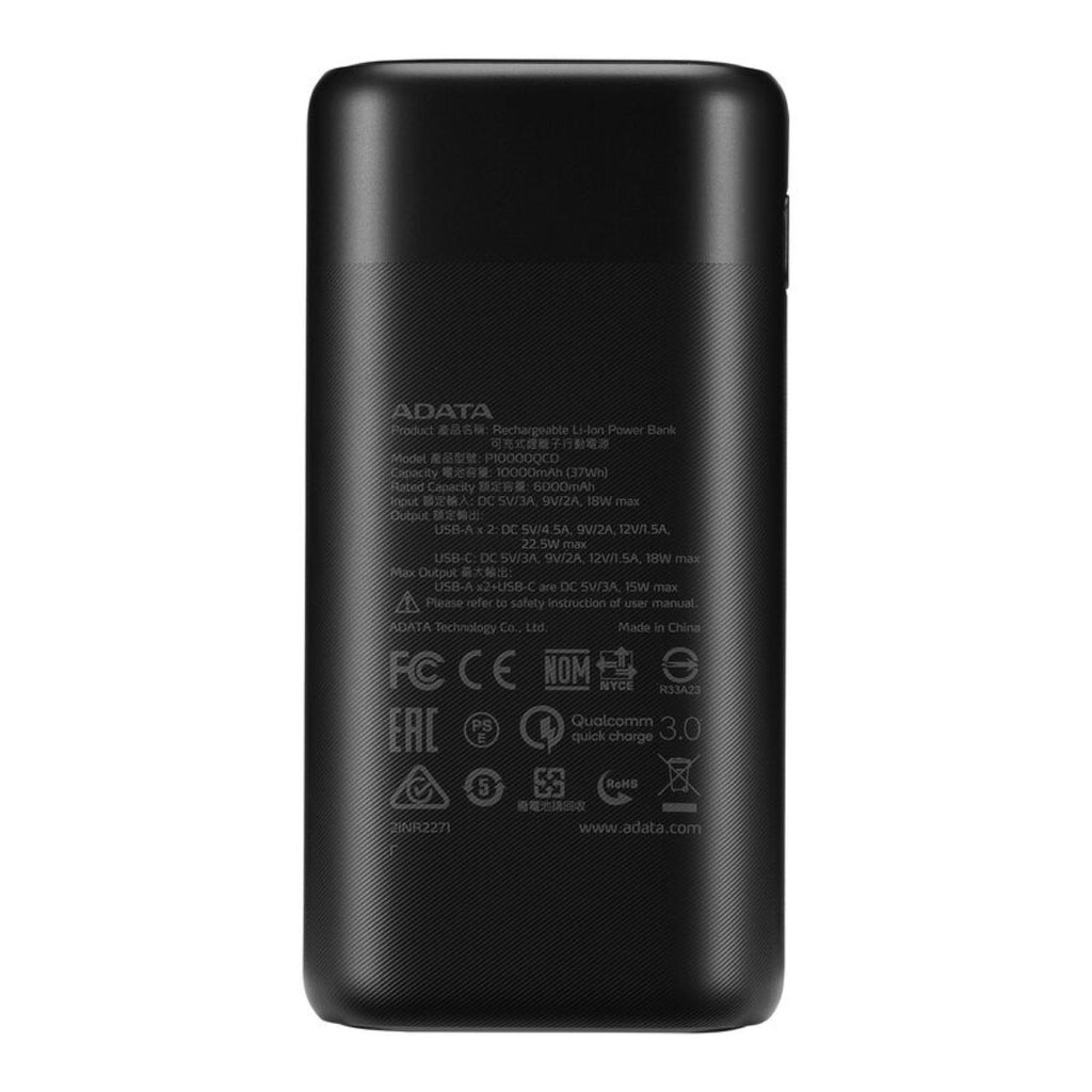 ADATA P10000 10050mAh USB-C & Dual USB-A Power Bank w/ Digital Display(AP10000QCD-DGT-CBK) - 4