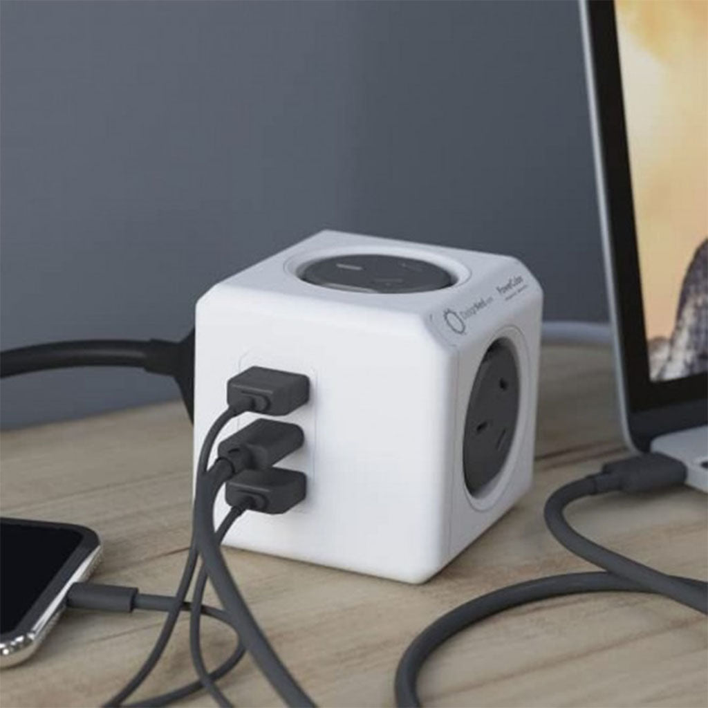 Allocacoc PowerCube 1.5m Extended USB - 4 Outlets 2 USB-A + 1 USB-C PD 20W w/ Surge - Grey(ELEALL11407GY) - 3